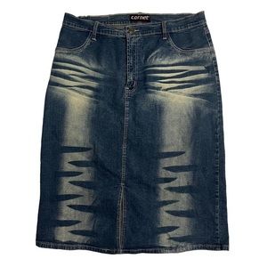 gorgeous Y2K dark wash midi denim jean skirt